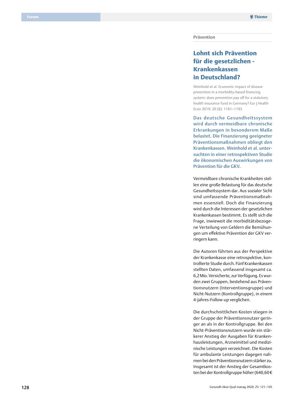 Vorschauseite 1: Prävention - Lohnt sich Prävention für die gesetzlichen Krankenkassen in Deutschland?