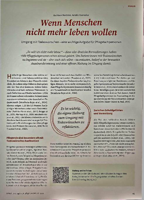 Vorschauseite 1: Wenn Menschen nicht mehr leben wollen: Umgang mit Todeswünschen - eine wichtige Aufgabe für Pflegefachpersonen