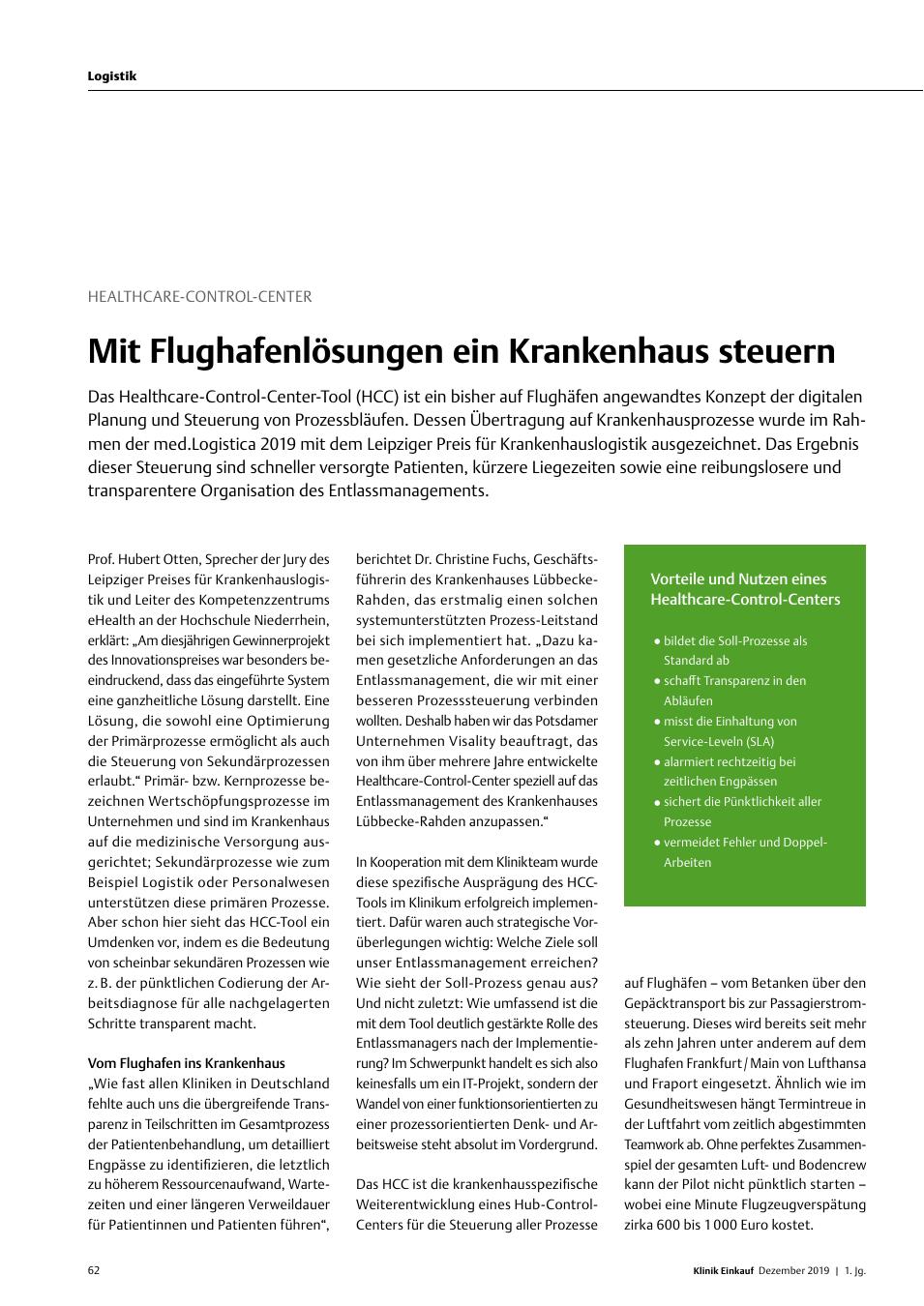 Vorschauseite 1: Healthcare-Control-Center: Mit Flughafenlösungen ein Krankenhaus steuern