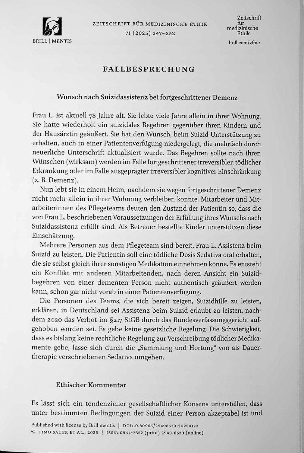 Vorschauseite 1: Wunsch nach Suizidassistenz bei fortgeschrittener Demenz