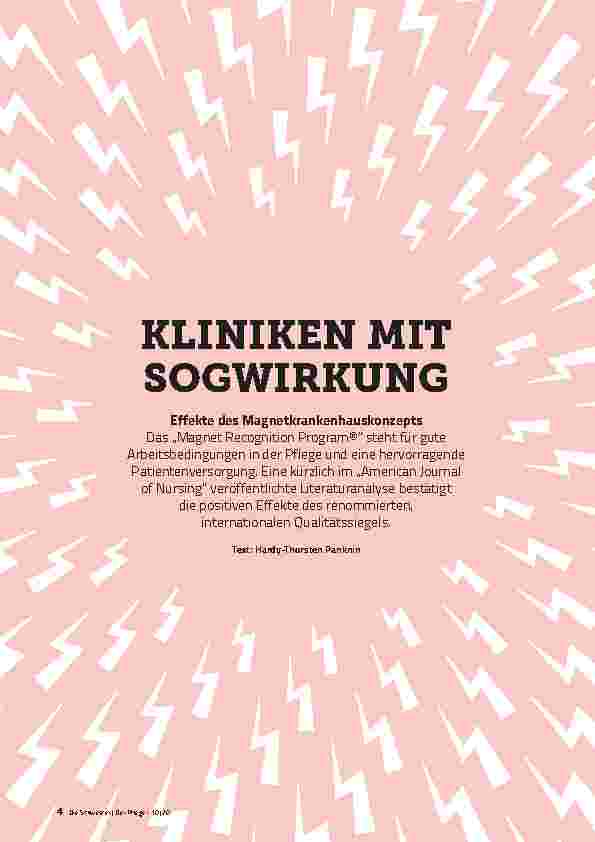 Vorschauseite 1: KLINIKEN MIT SOGWIRKUNG Corrected text: KLINIKEN MIT SOGWIRKUNG