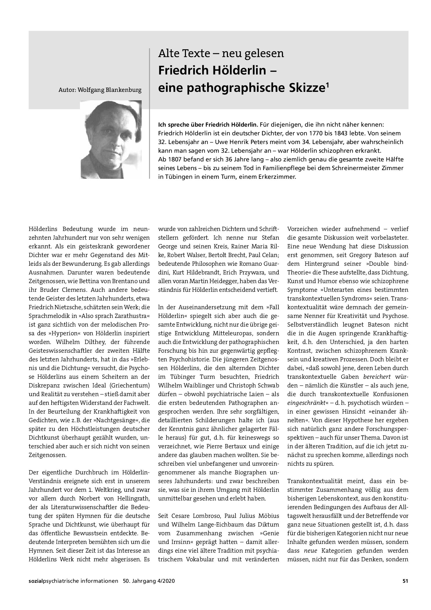 Vorschauseite 1: Friedrich Hölderlin – eine pathographische Skizze