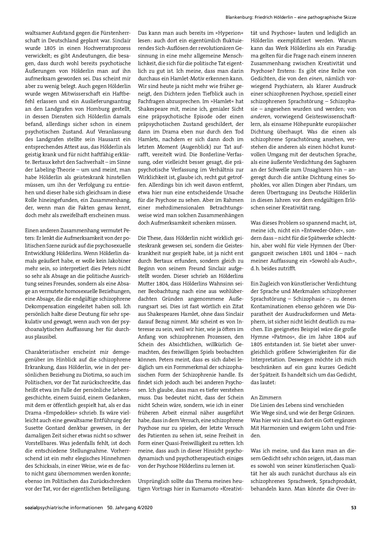 Vorschauseite 3: Friedrich Hölderlin – eine pathographische Skizze