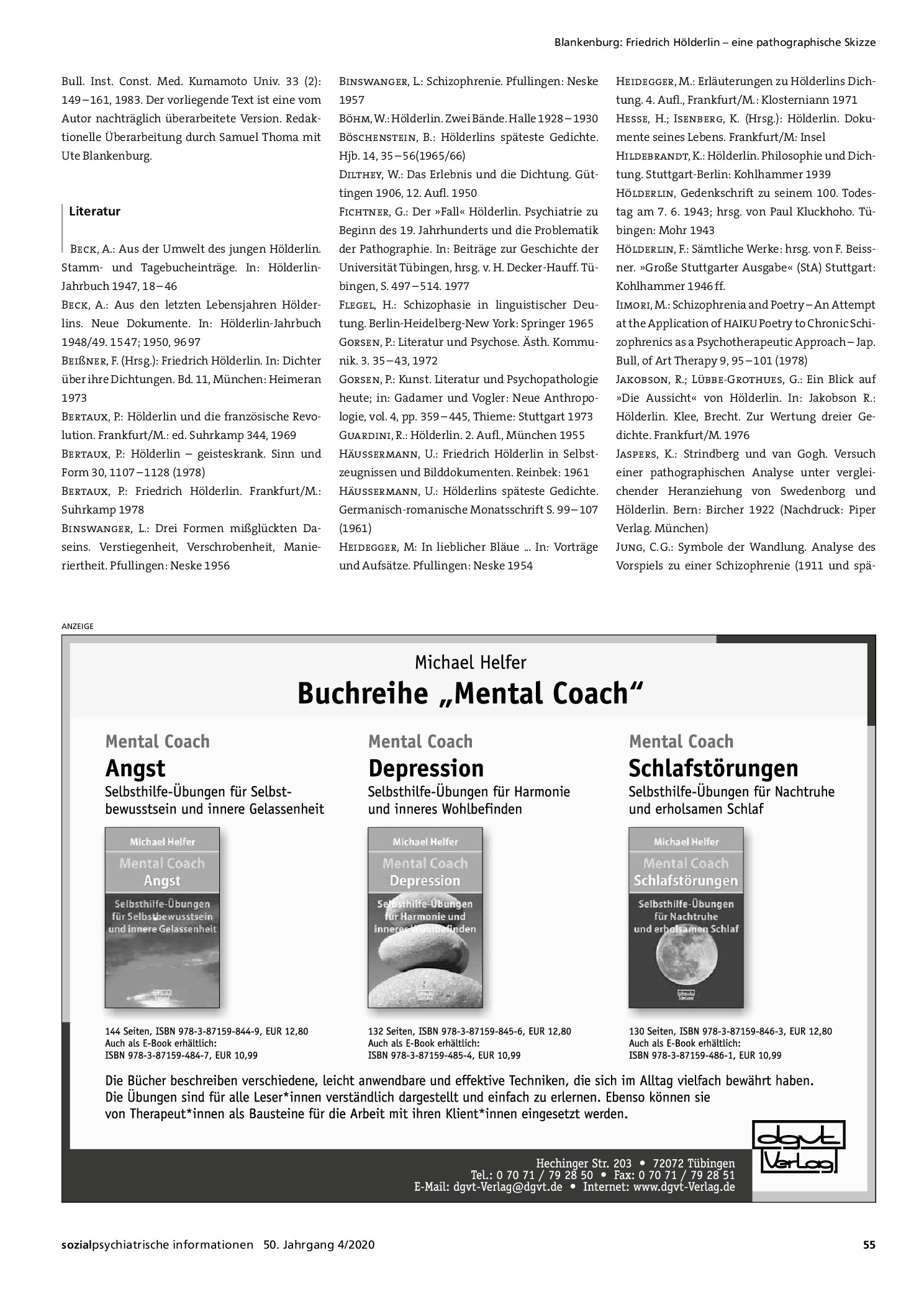 Vorschauseite 5: Friedrich Hölderlin – eine pathographische Skizze