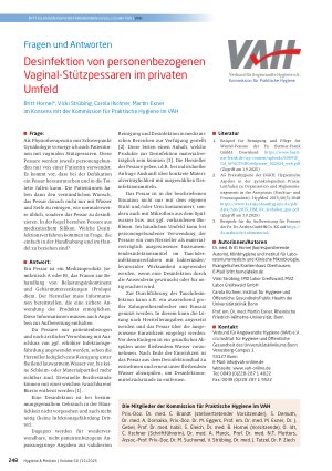 Vorschauseite 1: Desinfektion von personenbezogenen Vaginal-Stützpessaren im privaten Umfeld