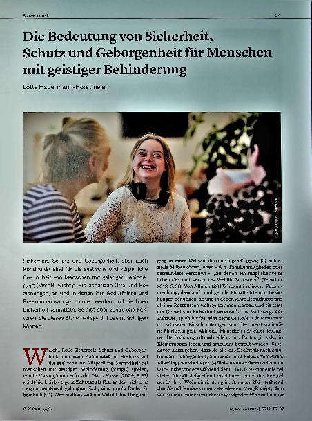 Vorschauseite 1: Die Bedeutung von Sicherheit, Schutz und Geborgenheit für Menschen mit geistiger Behinderung