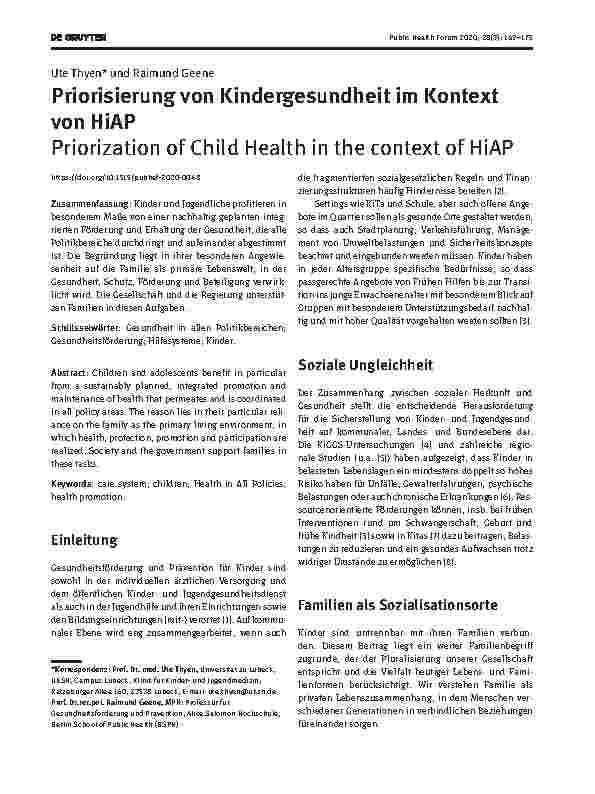 Vorschauseite 1: Priorisierung von Kindergesundheit im Kontext von HiAP
