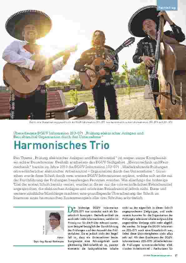Vorschauseite 1: Überarbeitete DGUV Information 203-071 „Prüfung elektrischer Anlagen und Betriebsmittel - Organisation durch den Unternehmer“ Harmonisches Trio