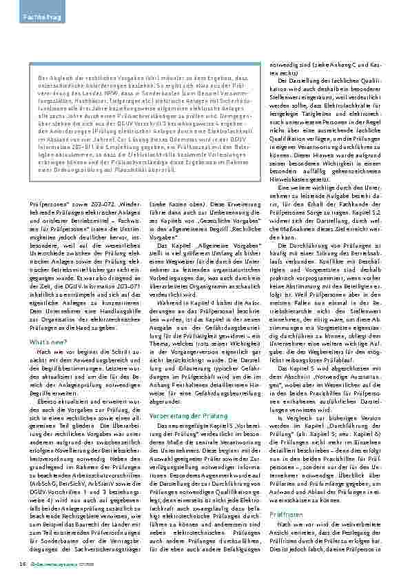 Vorschauseite 2: Überarbeitete DGUV Information 203-071 „Prüfung elektrischer Anlagen und Betriebsmittel - Organisation durch den Unternehmer“ Harmonisches Trio
