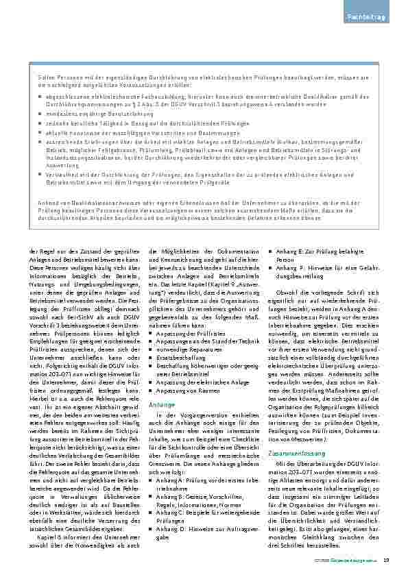 Vorschauseite 3: Überarbeitete DGUV Information 203-071 „Prüfung elektrischer Anlagen und Betriebsmittel - Organisation durch den Unternehmer“ Harmonisches Trio