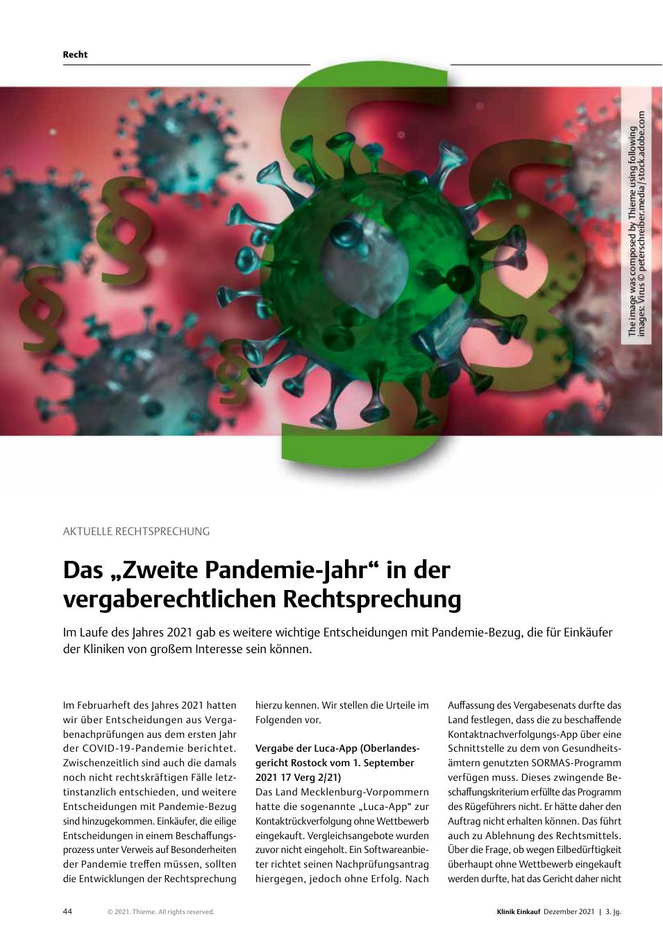 Vorschauseite 1: Aktuelle Rechtsprechung: Das „Zweite Pandemie-Jahr“ in der vergaberechtlichen Rechtsprechung