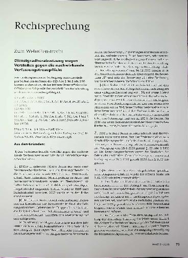 Vorschauseite 1: Zum Wehrdienstrecht Dienstgradherabsetzung wegen Verstoßes gegen die nachwirkende Verfassungstreuepflich