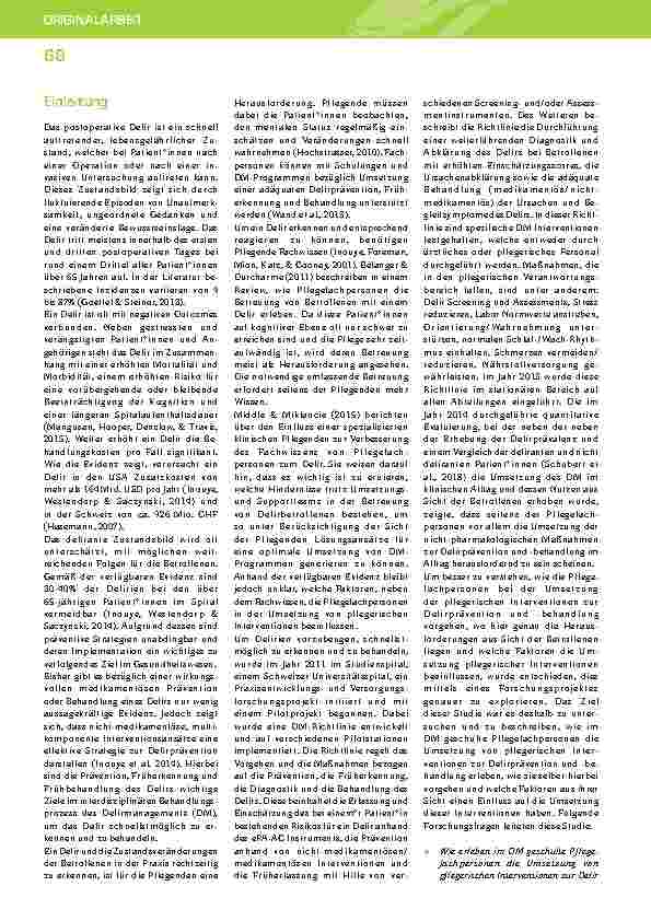 Vorschauseite 2: Delirmanagement - Pflegerische Interventionen und Faktoren, die deren Implementierung aus Sicht der Pflegenden beeinflussen