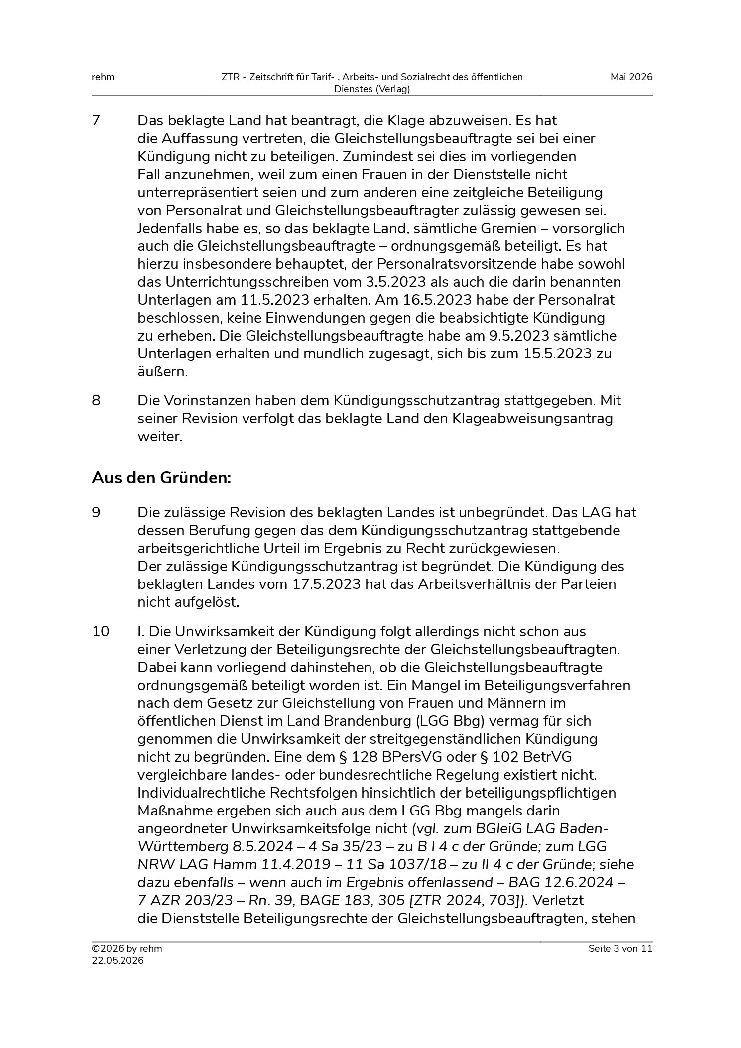 Vorschauseite 3: Probezeitkündigung – Benachteiligung des Personalrats und der Gleichstellungsbeauftragten
