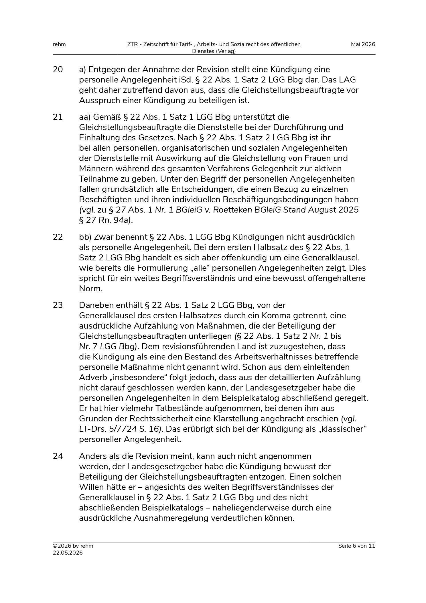 Vorschauseite 6: Probezeitkündigung – Benachteiligung des Personalrats und der Gleichstellungsbeauftragten