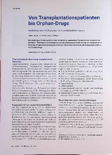 Vorschauseite 1: Von Transplantationspatienten bis Orphan-Drugs