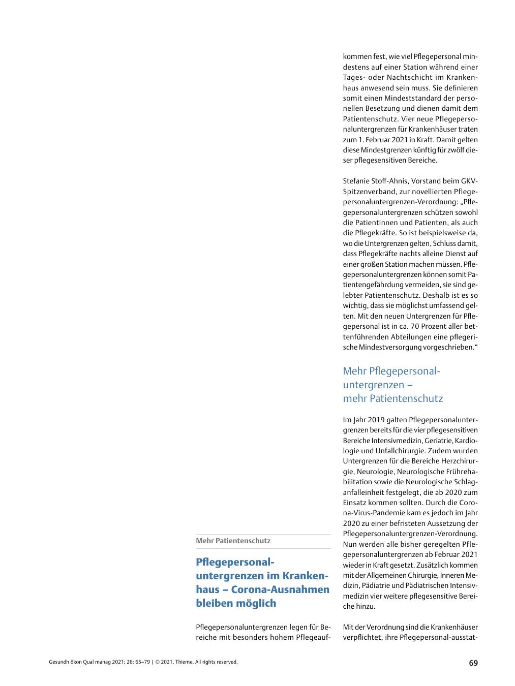 Vorschauseite 1: Mehr Patientenschutz? Pflegepersonaluntergrenzen im Krankenhaus? Corona-Ausnahmen bleiben möglich.