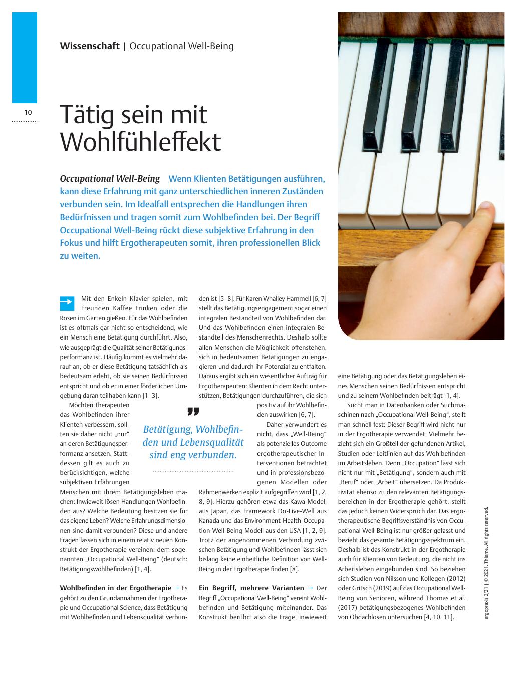 Vorschauseite 1: Tätig sein mit Wohlfühleffekt? Occupational Well-Being