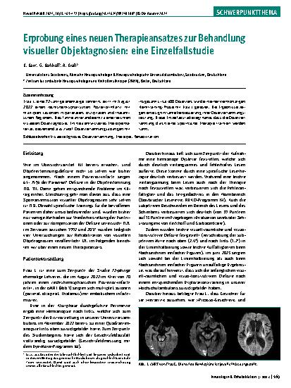 Vorschauseite 1: Erprobung eines neuen Therapieansatzes zur Behandlung visueller Objektagnosien: eine Einzelfallstudie