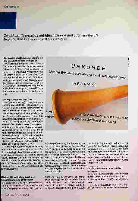 Vorschauseite 1: Zwei Ausbildungen, zwei Abschlüsse - und doch ein Beruf? Folgen des HebG für Abschlüsse an Hebammenschulen
