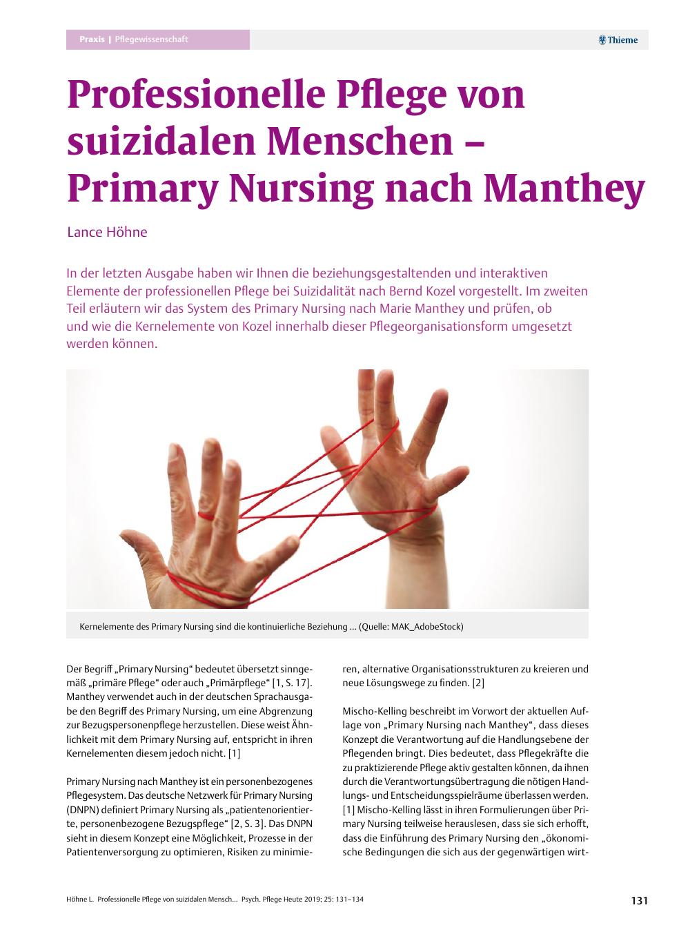 Vorschauseite 1: Professionelle Pflege von suizidalen Menschen ? Primary Nursing nach Manthey