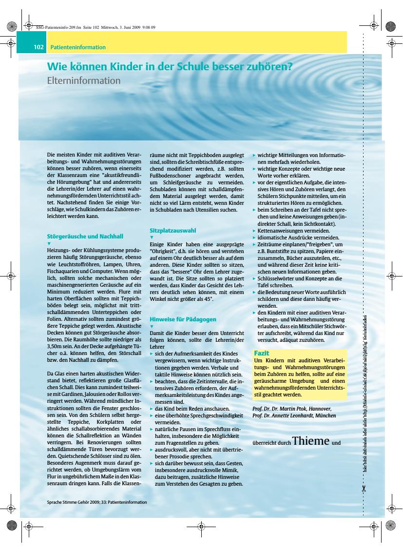 Vorschauseite 1: Wie können Kinder in der Schule besser zuhören? - Elterninformation