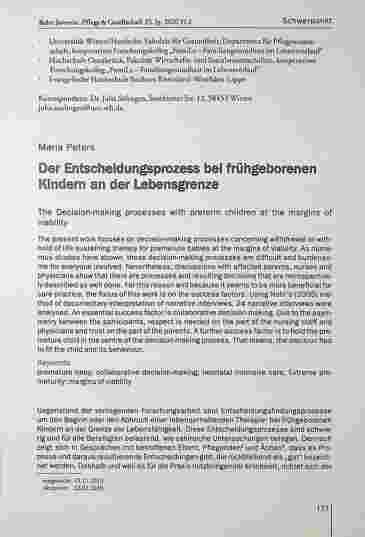 Vorschauseite 1: Der Entscheidungsprozess bei frühgeborenen Kindern an der Lebensgrenze