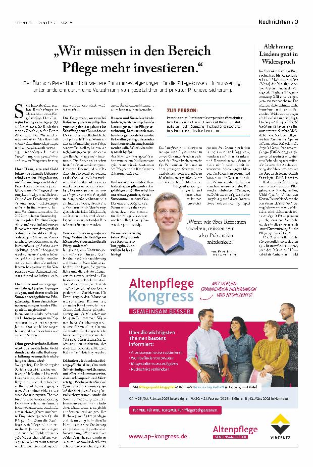 Vorschauseite 1: „Wir müssen in den Bereich Pflege mehr investieren.“