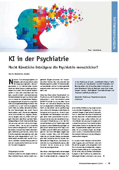Vorschauseite 1: KI in der Psychiatrie: Macht Künstliche Intelligenz die Psychiatrie menschlicher?