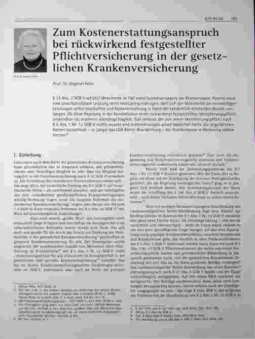 Vorschauseite 1: Zum Kostenerstattungsanspruch bei rückwirkend festgestellter Pflichtversicherung in der gesetzlichen Krankenversicherung
