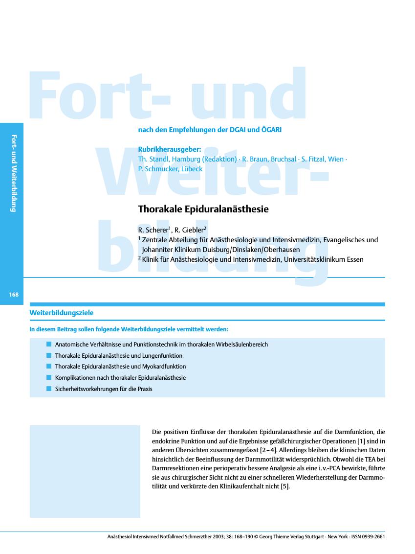Vorschauseite 1: Thorakale Epiduralanästhesie