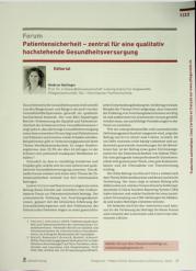 Vorschauseite 1: Patientensicherheit - zentral für eine qualitativ hochstehende Gesundheitsversorgung