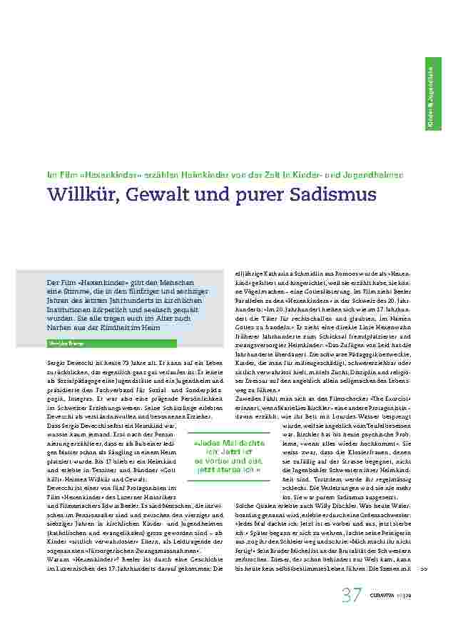Vorschauseite 1: Im Film "Hexenkinder" erzählen Heimkinder von der Zeit in Kinderund Jugendheimen: Willkür, Gewalt und purer Sadismus.