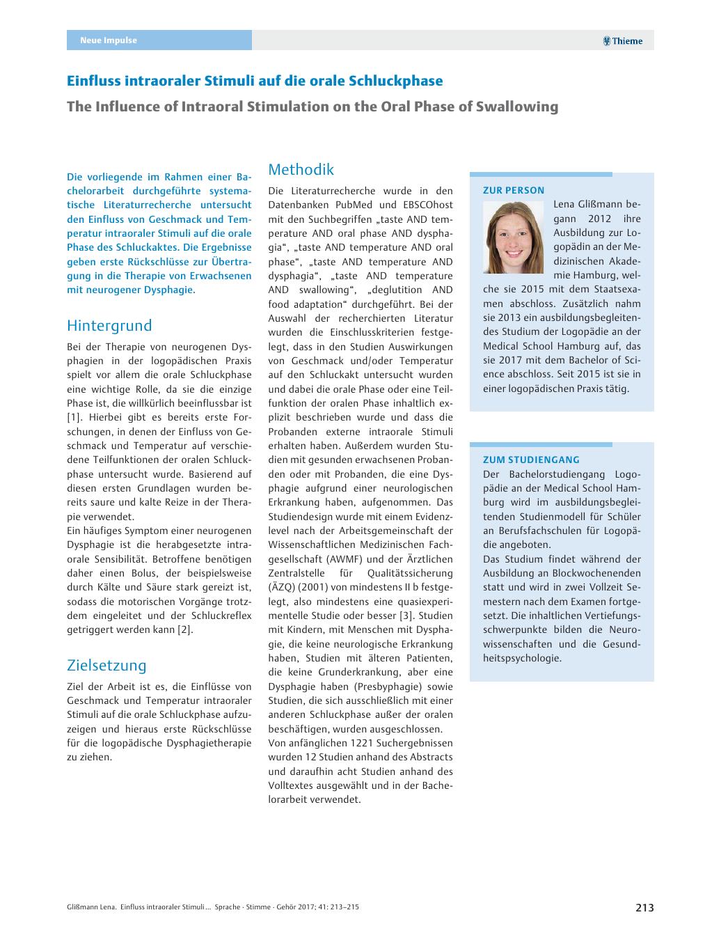 Vorschauseite 1: Einfluss intraoraler Stimuli auf die orale Schluckphase