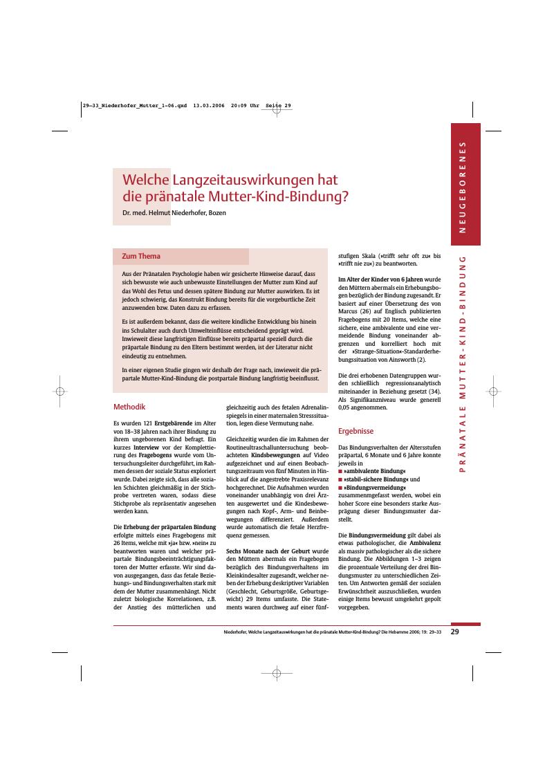 Vorschauseite 1: Welche Langzeitauswirkungen hat die pränatale Mutter-Kind-Bindung?
