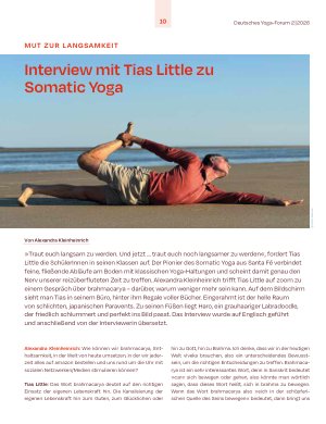 Vorschauseite 1: Mut zur Langsamkeit. Interview mit Tias Little zu Somatic Yoga