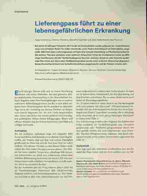 Vorschauseite 1: Lieferengpass führt zu einer lebensgefährlichen Erkrankung