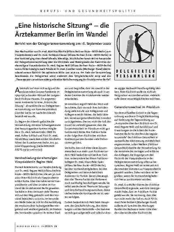 Vorschauseite 1: „Eine historische Sitzung“ – die Ärztekammer Berlin im Wandel