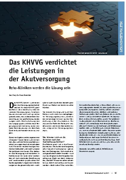 Vorschauseite 1: Das KHVVG verdichtet die Leistungen in der Akutversorgung Reha-Kliniken werden die Lösung sein