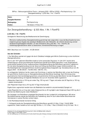 Vorschauseite 1: Zur Zwangsbehandlung – § 323 Abs. 1 Nr. 1 FamFG