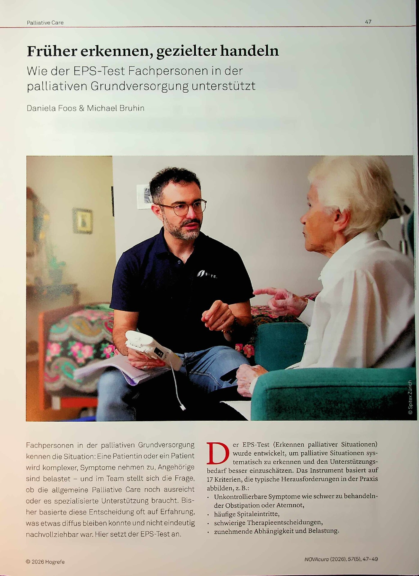 Vorschauseite 1: Früher erkennen, gezielter handeln: Wie der EPS-Test Fachpersonen in der palliativen Grundversorgung unterstützt