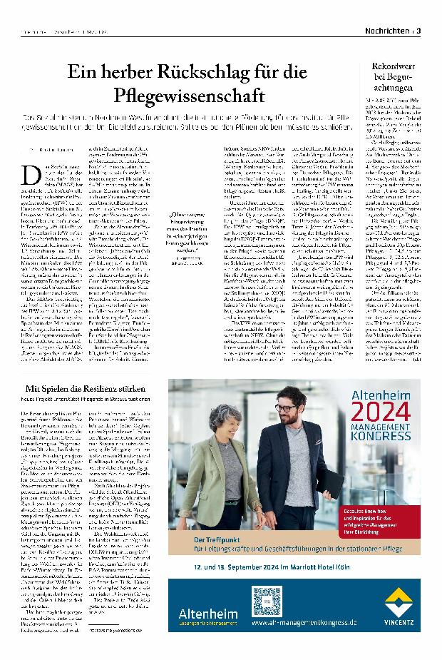 Vorschauseite 1: Ein herber Rückschlag für die Pflegewissenschaft.