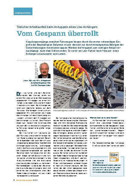 Vorschauseite 1: Tödlicher Arbeitsunfall beim Ankuppeln eines Lkw-Anhängers Vom Gespann überrollt