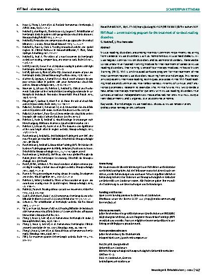 Vorschauseite 5: NVT-Read – ein neues Trainingsprogramm zur Behandlung von zerebral bedingten Lesestörungen