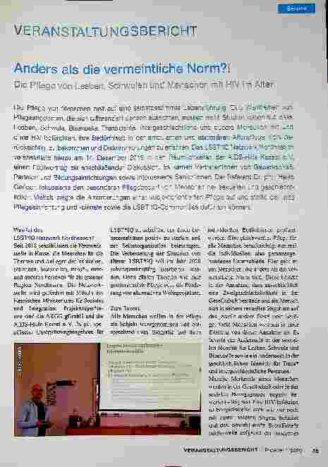 Vorschauseite 1: VERANSTALTUNGSBERICHT Anders als die vermeintliche Norm?! Die Pflege von Lesben, Schwulen und Menschen mit HIV im Alter