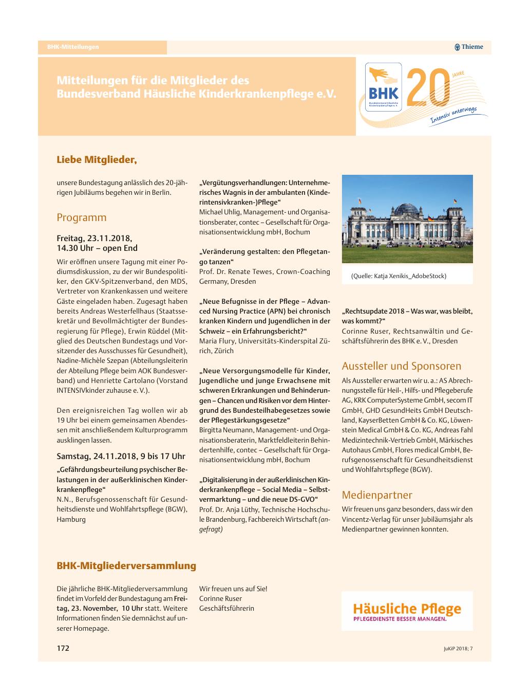 Vorschauseite 1: Mitteilungen für die Mitglieder des Bundesverband Häusliche Kinderkrankenpflege e.V.