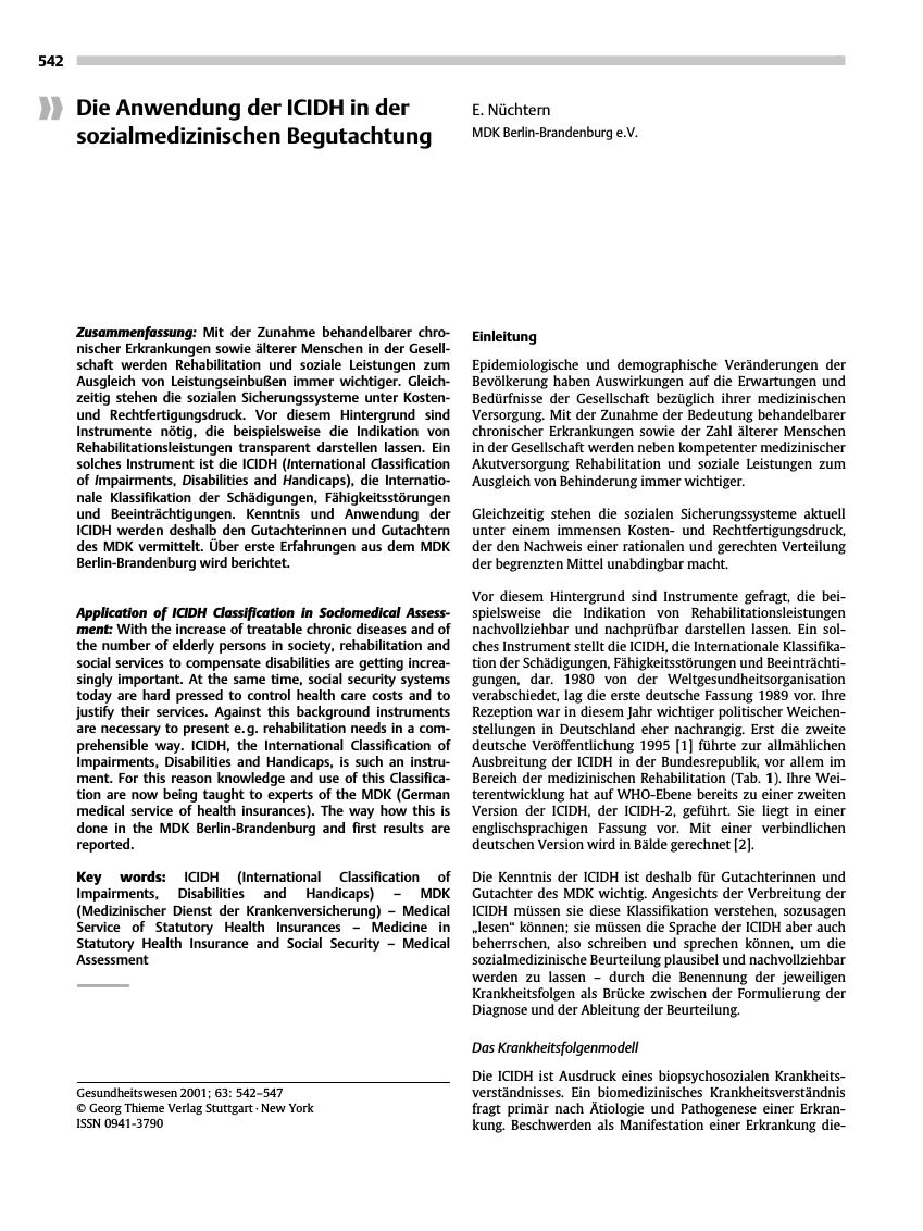 Vorschauseite 1: Die Anwendung der ICIDH in der sozialmedizinischen Begutachtung