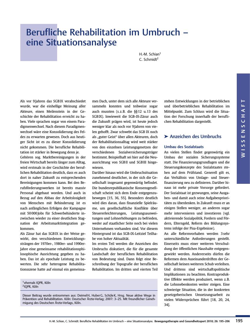 Vorschauseite 1: Berufliche Rehabilitation im Umbruch – eine Situationsanalyse