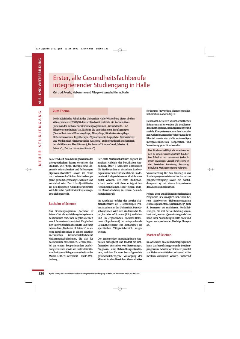 Vorschauseite 1: Erster, alle Gesundheitsfachberufe integrierender Studiengang in Halle