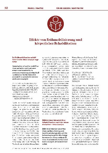 Vorschauseite 1: Effekte von Frühmobilisierung und körperlicher Rehabilitation